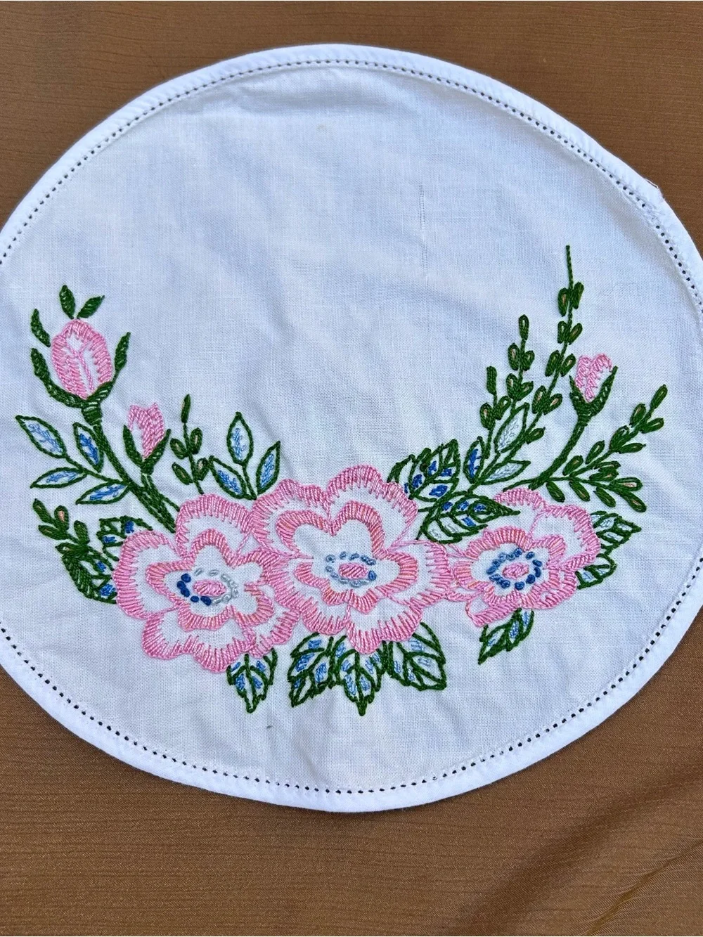 Vintage Set Hand-embroidered Runner & 2 Doilies